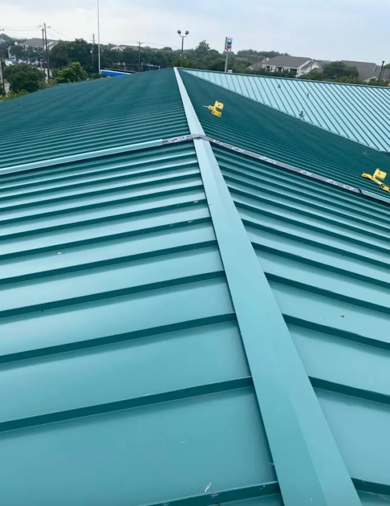 Green commercial metal roof ridge and valley for Metal Roof Repair in East Bakersfield